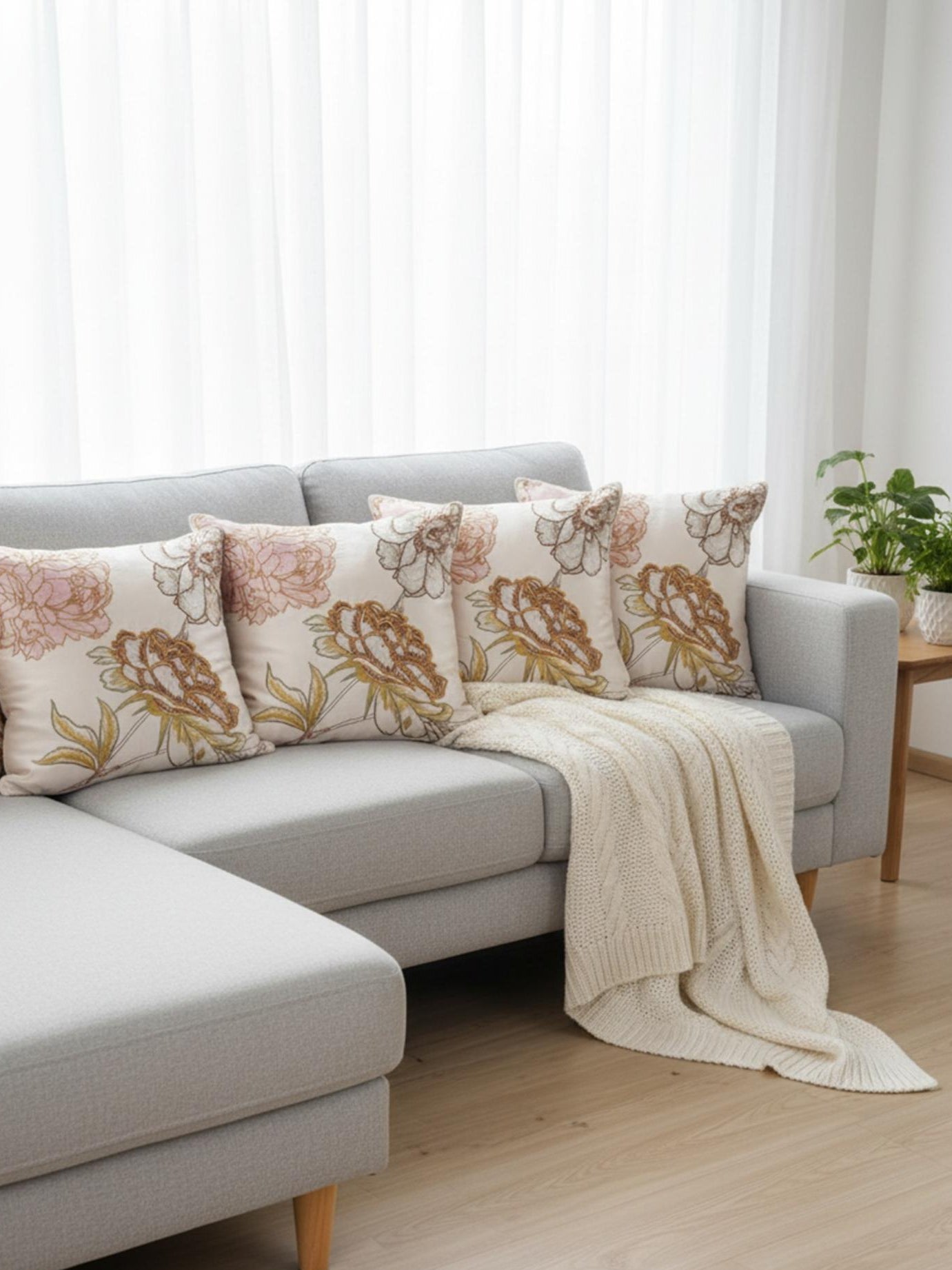 “Elegant Floral Embroidered Cushion Cover – Luxury Decorative Throw Pillow”