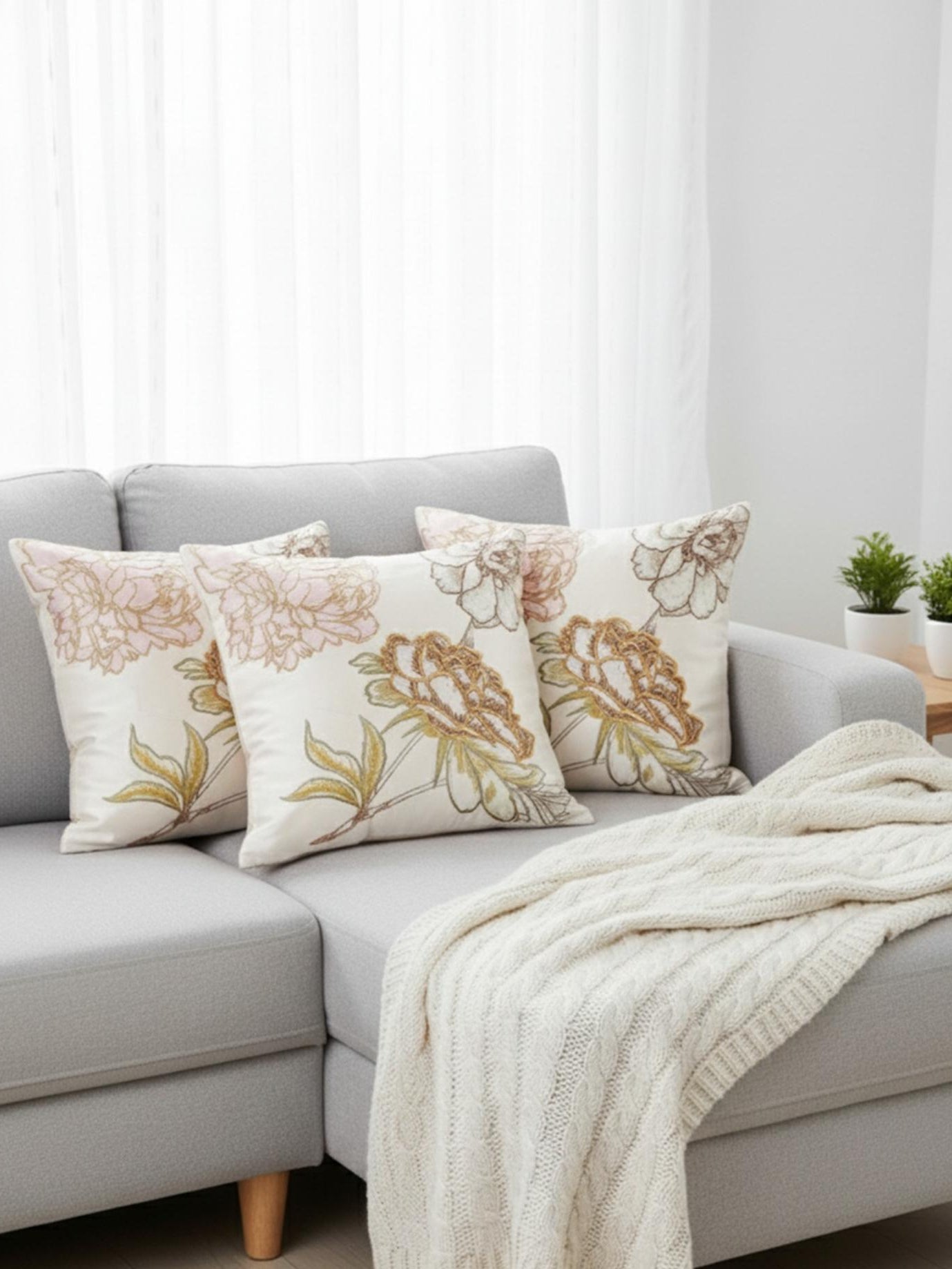 “Elegant Floral Embroidered Cushion Cover – Luxury Decorative Throw Pillow”