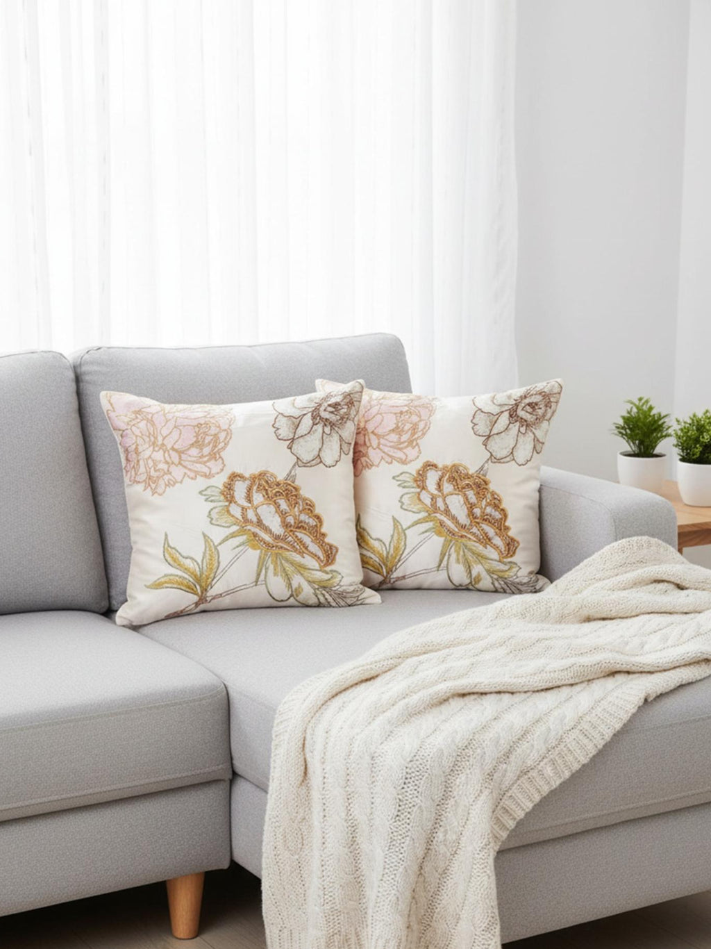 “Elegant Floral Embroidered Cushion Cover – Luxury Decorative Throw Pillow”