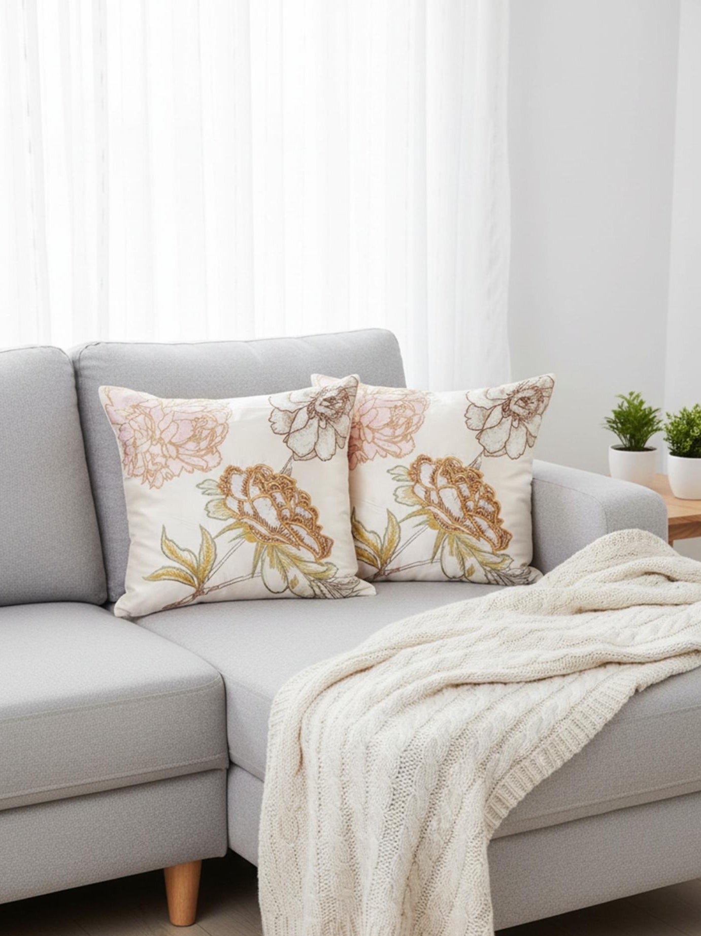 “Elegant Floral Embroidered Cushion Cover – Luxury Decorative Throw Pillow”