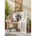 Tropical Leaf Cushion Cover with Red Floral Embroidery – Decorative Pillow