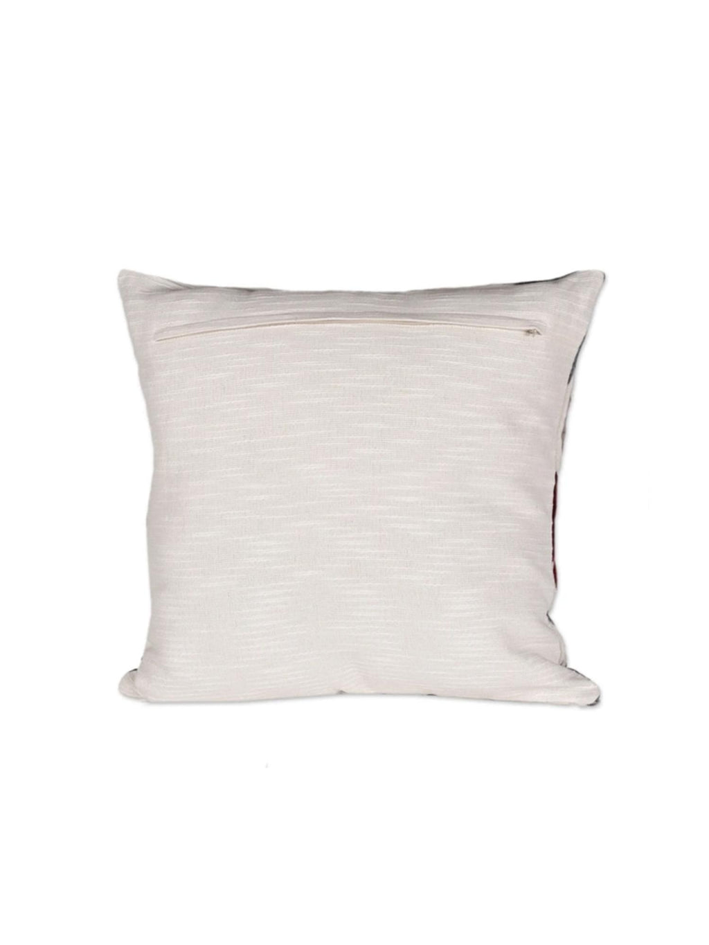 Tropical Leaf Cushion Cover with Red Floral Embroidery – Decorative Pillow