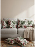 Tropical Floral Cushion Cover – Embroidered Leaf & Red Flower Decorative Pillow (pack of 6)