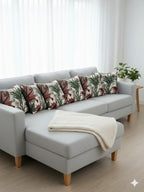 Tropical Floral Cushion Cover – Embroidered Leaf & Red Flower Decorative Pillow (pack of 6)
