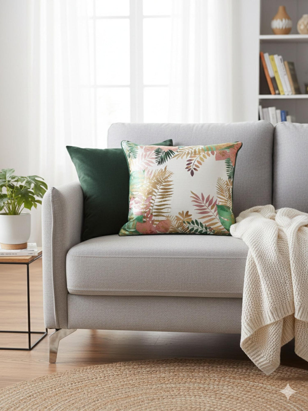 Tropical Botanical Throw Pillow Cover – Modern Leaf Design Accent Cushion