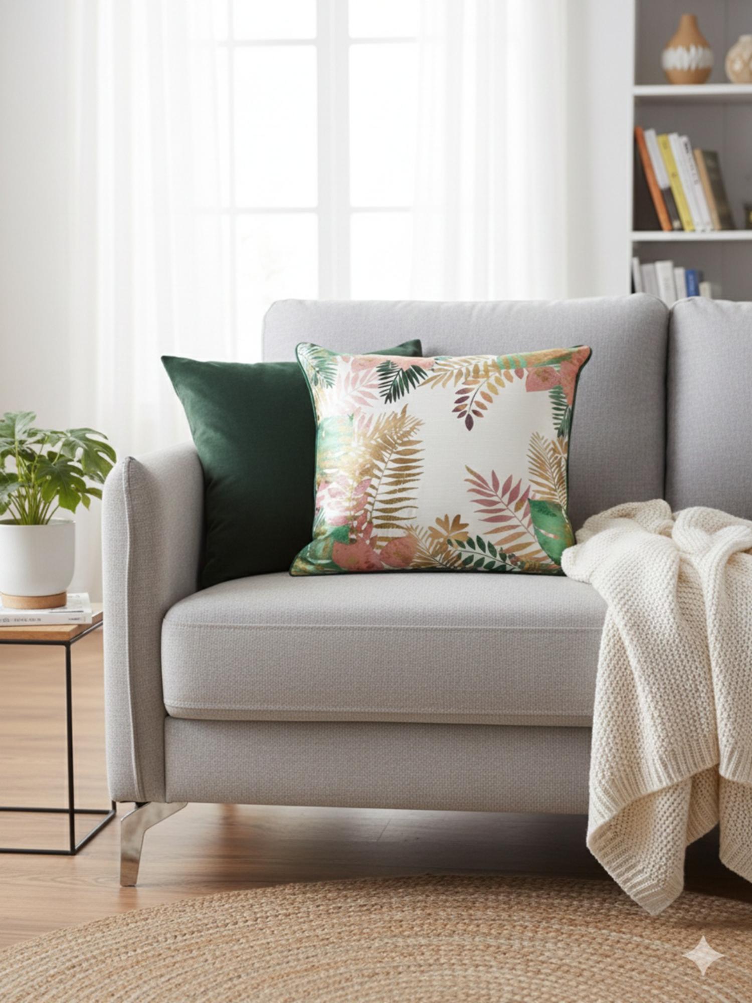 Tropical Botanical Throw Pillow Cover – Modern Leaf Design Accent Cushion