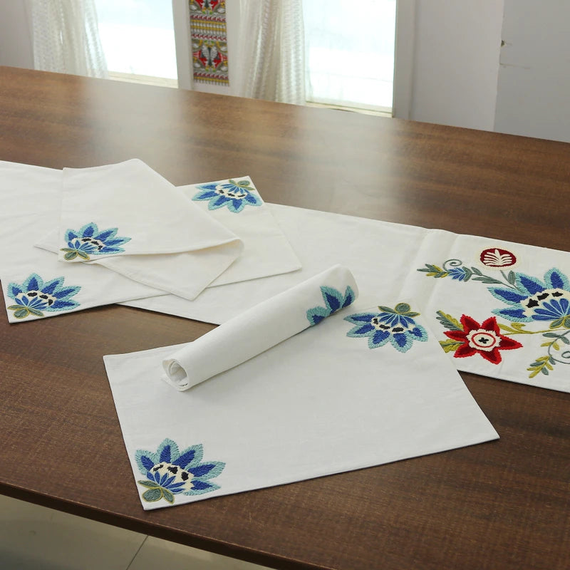 Hand Embroidered Floral Taste Table Runner I Artisan Dining Centerpiece Decoration (14"x72")