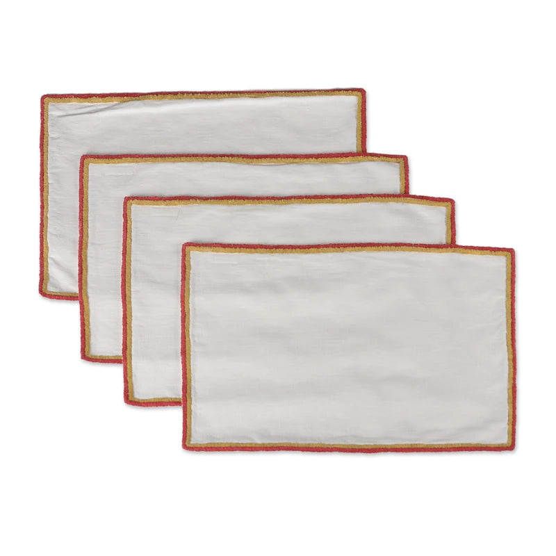 Bird-Themed 5-Pc Cotton Table Linen Set: Embroidered Runner & 4 Placemats