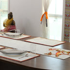 Bird-Themed 5-Pc Cotton Table Linen Set: Embroidered Runner & 4 Placemats