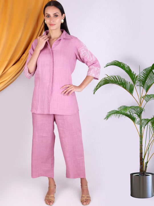Women Solid Pink Kurta Pant Set