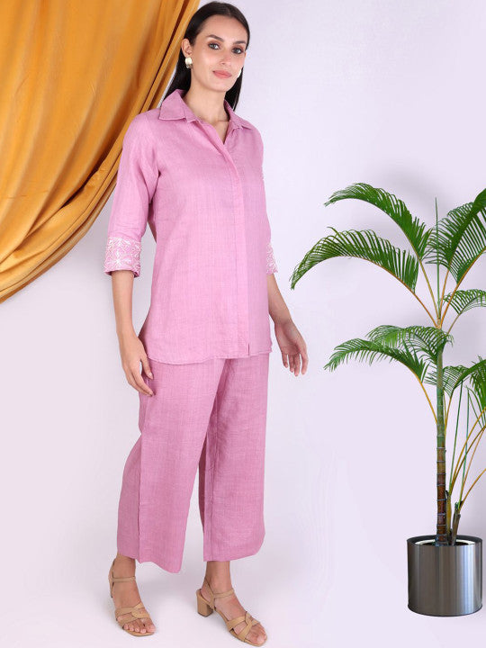 Women Solid Pink Kurta Pant Set