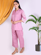 Women Solid Pink Kurta Pant Set