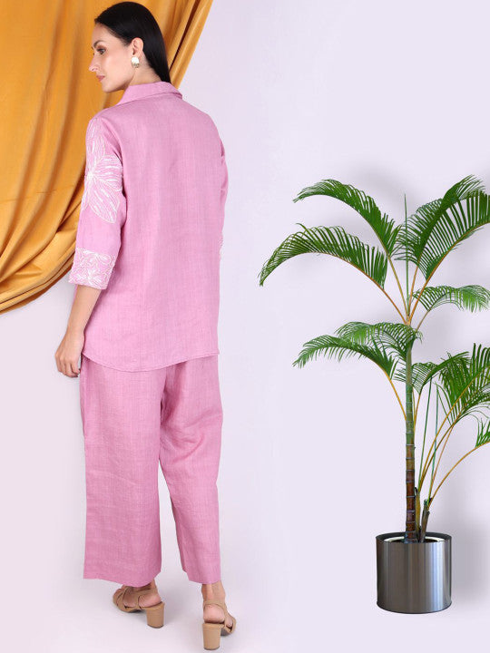 Women Solid Pink Kurta Pant Set