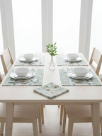 9 Pc Fringed Cotton Table Linen Set: Runner, 4 Place Mats, 4 Napkins I