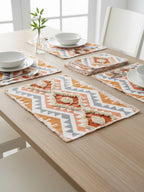 9 Pc Embroidered Cotton Table Linen Set: Runner, 4 Place Mats, 4 Napkins