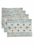 9 Pc Fringed Cotton Table Linen Set: Runner, 4 Place Mats, 4 Napkins I
