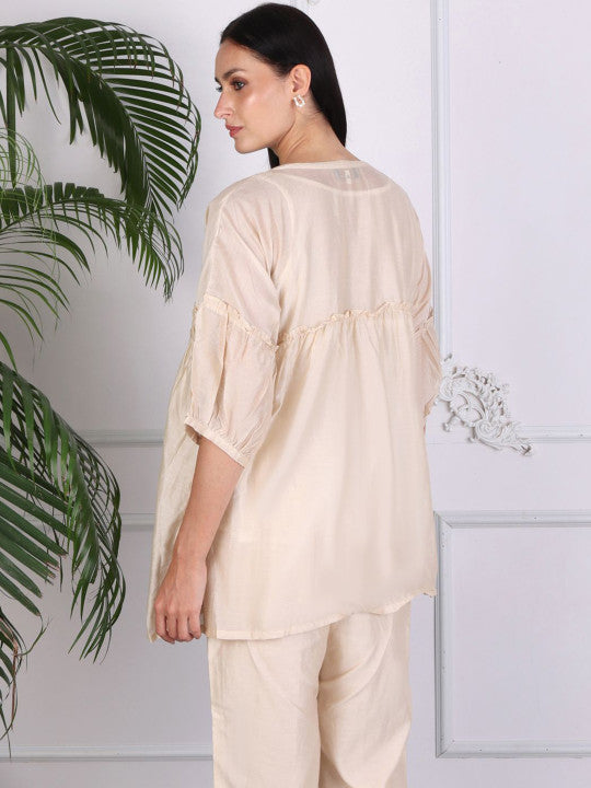 Elegant Beige Floral Embroidered Kurta Pant Set for Women