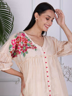 Elegant Beige Floral Embroidered Kurta Pant Set for Women