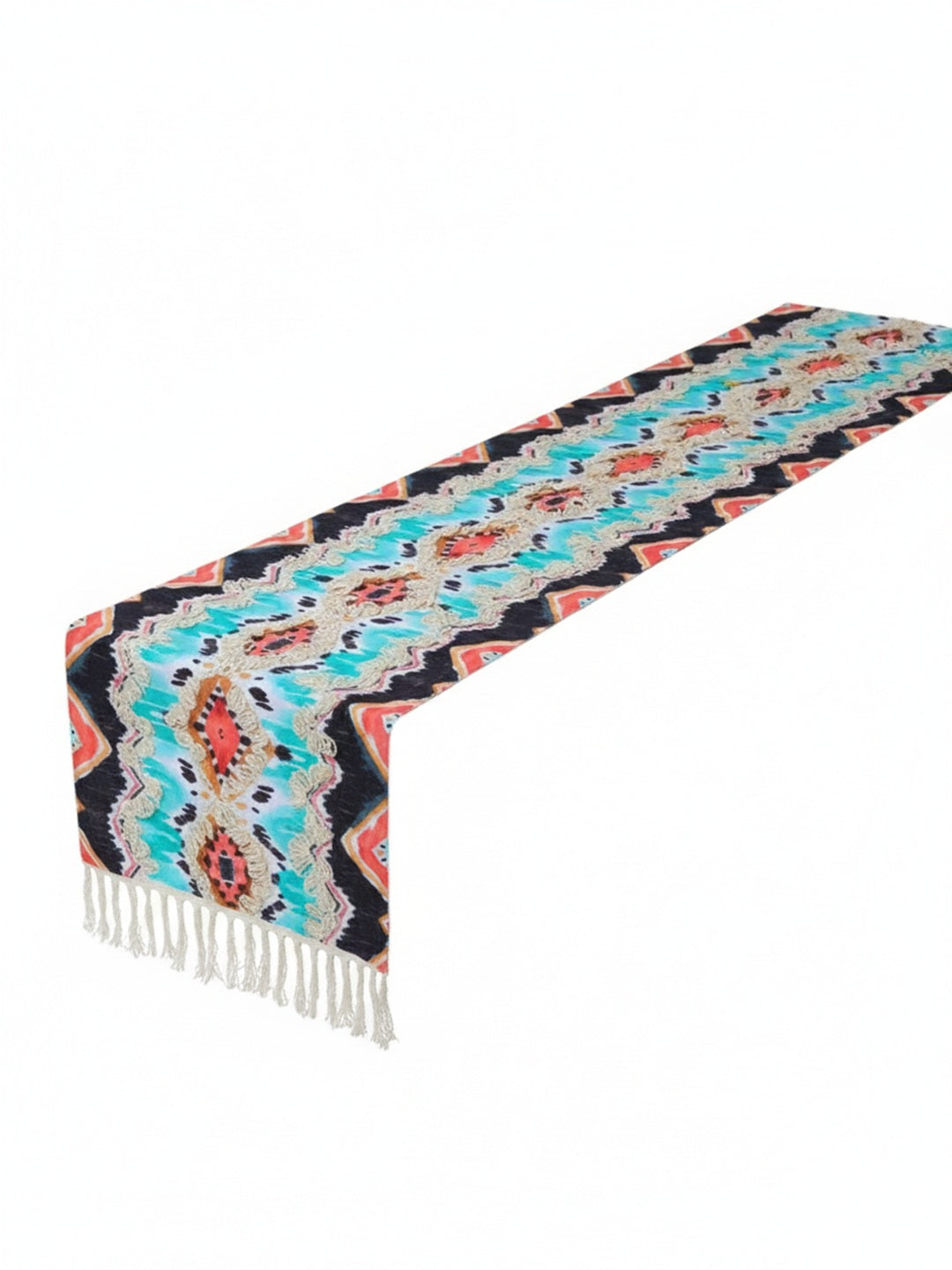 Sunset Shores" Boho Table Runner 14"x72" | Geometric Ikat Pattern