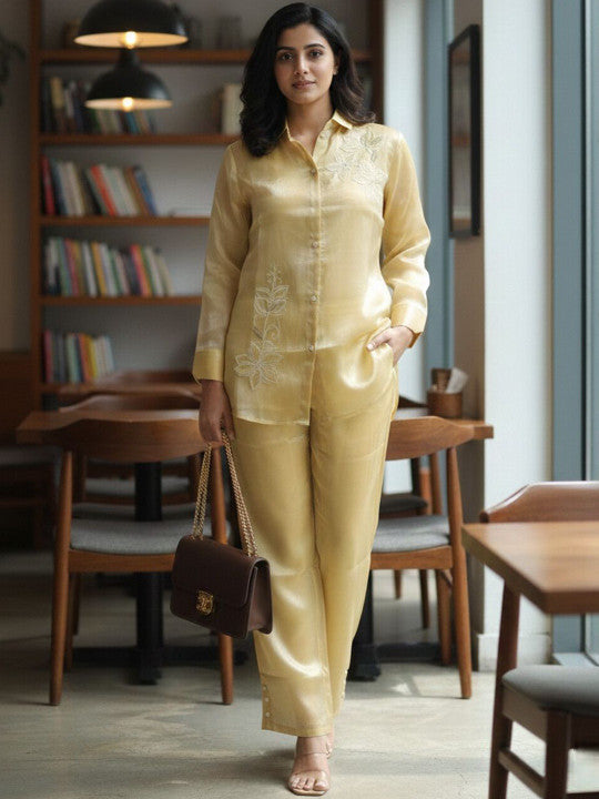 Stylish acrylic  Embroidered Co-Ord Set for Women – Shirt & Pant